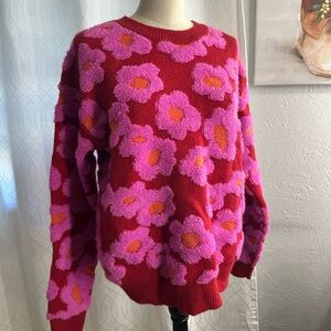 Flower Sherpa knit sweater BNWT